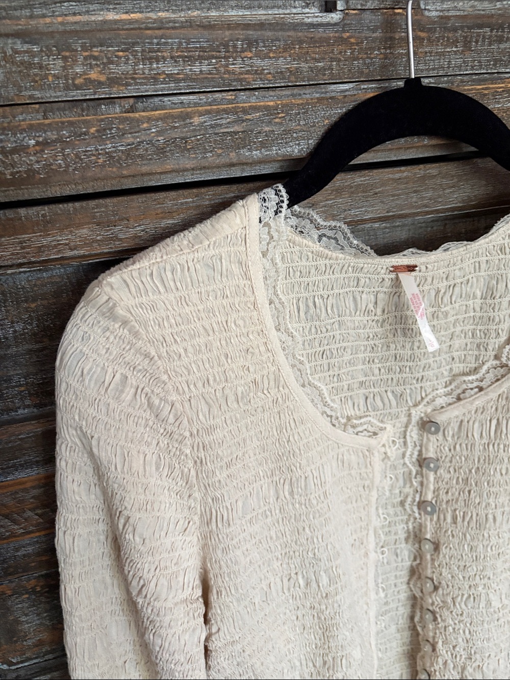 Free People Cream Textured Button-Front Long-Sleeve Top - Picture 2 of 7